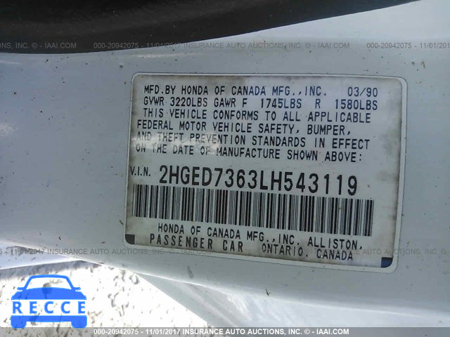 1990 Honda Civic 2HGED7363LH543119 image 8