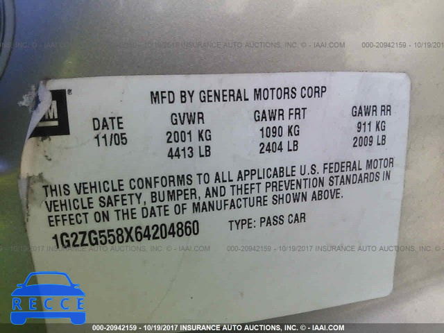 2006 Pontiac G6 1G2ZG558X64204860 image 8