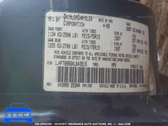 1999 Jeep Cherokee SPORT/CLASSIC 1J4FT68S6XL643515 Bild 8