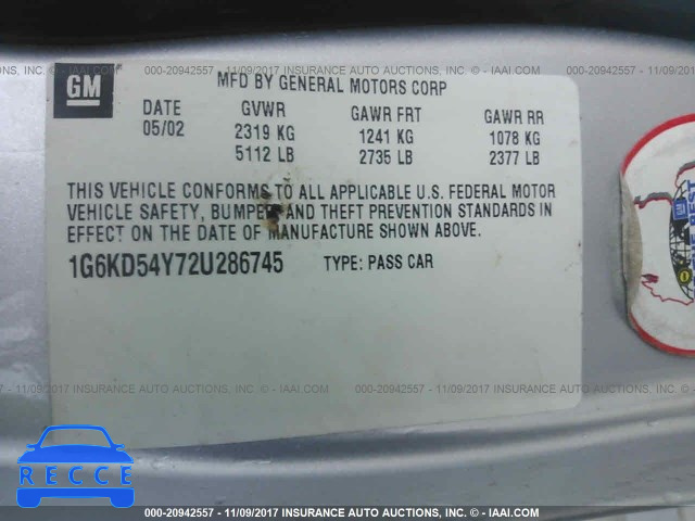 2002 Cadillac Deville 1G6KD54Y72U286745 image 8