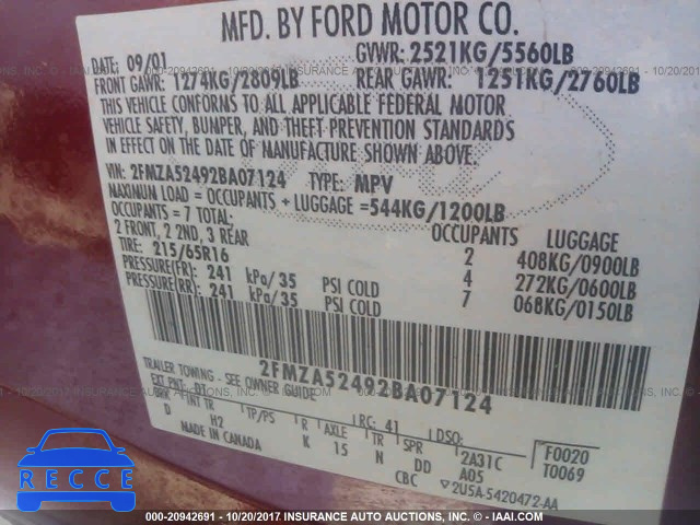 2002 Ford Windstar SE 2FMZA52492BA07124 image 8