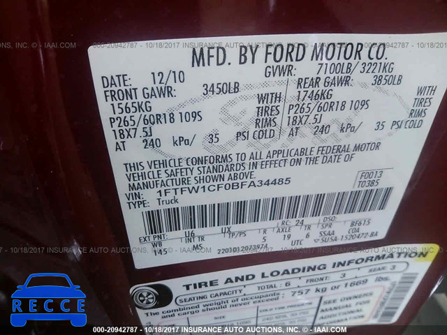 2011 Ford F150 1FTFW1CF0BFA34485 image 7