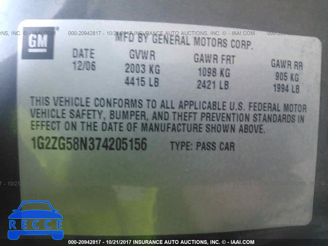 2007 PONTIAC G6 1G2ZG58N374205156 image 8