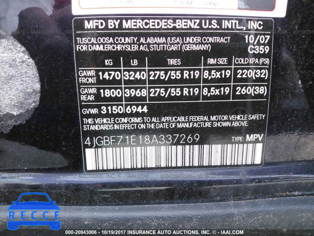 2008 Mercedes-benz GL 450 4MATIC 4JGBF71E18A337269 Bild 8