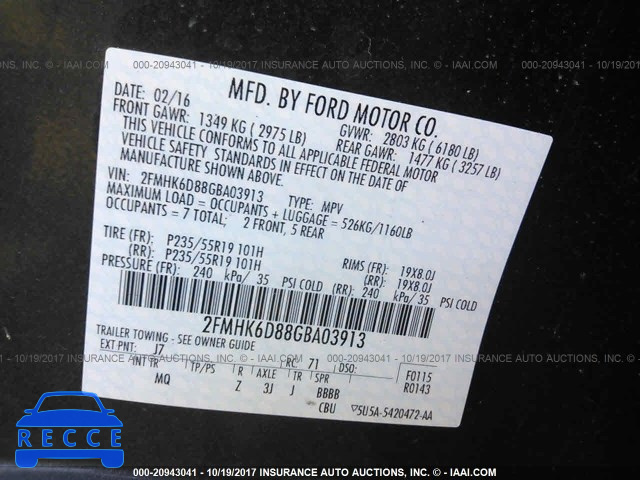 2016 Ford Flex LIMITED 2FMHK6D88GBA03913 зображення 8