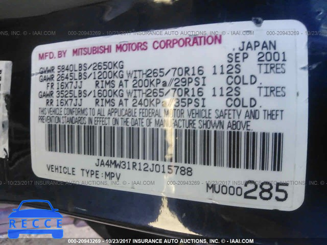 2002 Mitsubishi Montero XLS JA4MW31R12J015788 image 8