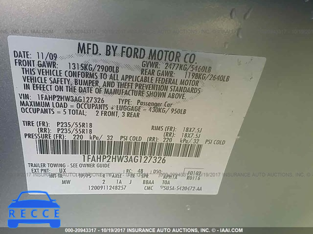 2010 Ford Taurus 1FAHP2HW3AG127326 image 8