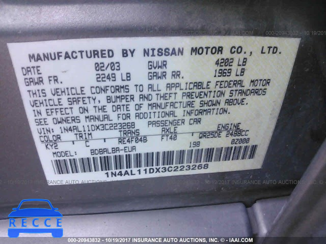 2003 Nissan Altima 1N4AL11DX3C223268 image 8