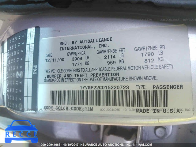 2001 Mazda 626 ES/LX 1YVGF22C015220723 зображення 8