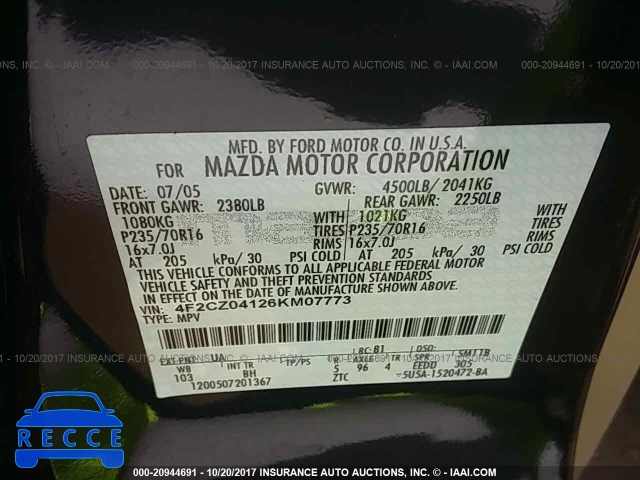 2006 Mazda Tribute 4F2CZ04126KM07773 image 8