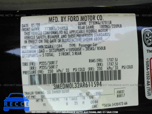 2010 Mercury Milan HYBRID 3MEDM0L32AR611594 зображення 8