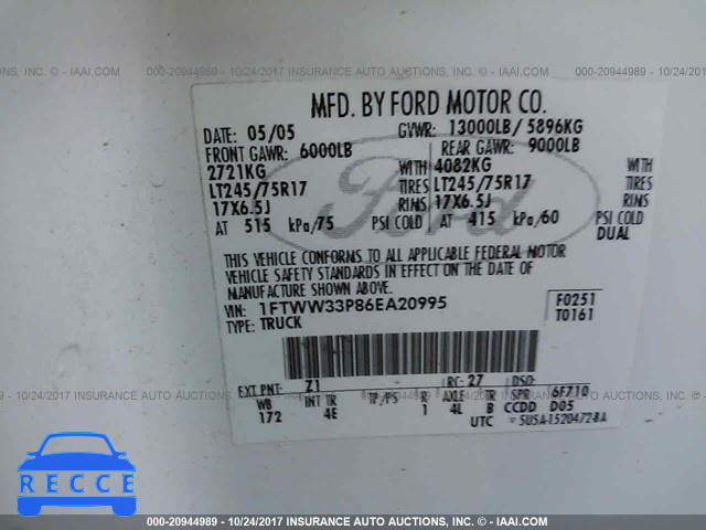 2006 Ford F350 SUPER DUTY 1FTWW33P86EA20995 Bild 8