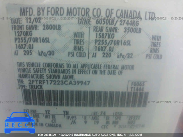 2003 Ford F150 2FTRF17223CA39947 Bild 8