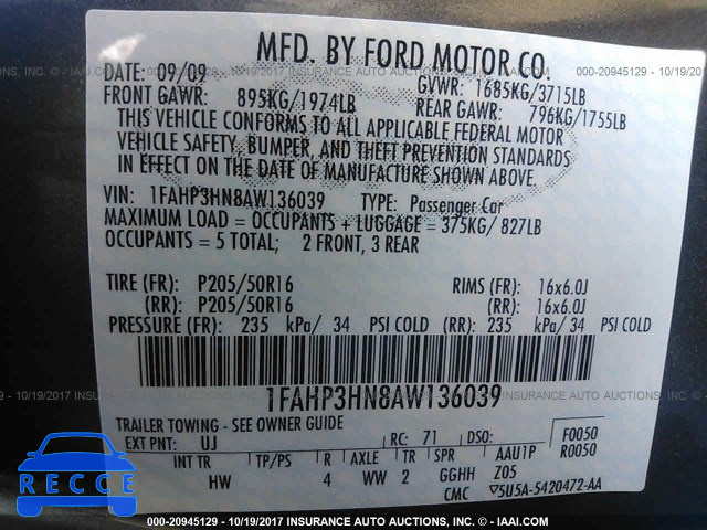 2010 Ford Focus 1FAHP3HN8AW136039 image 8