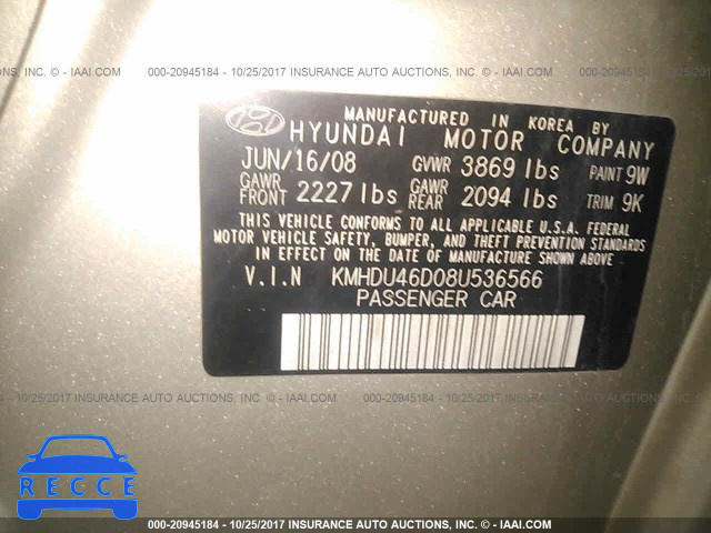 2008 Hyundai Elantra KMHDU46D08U536566 image 8