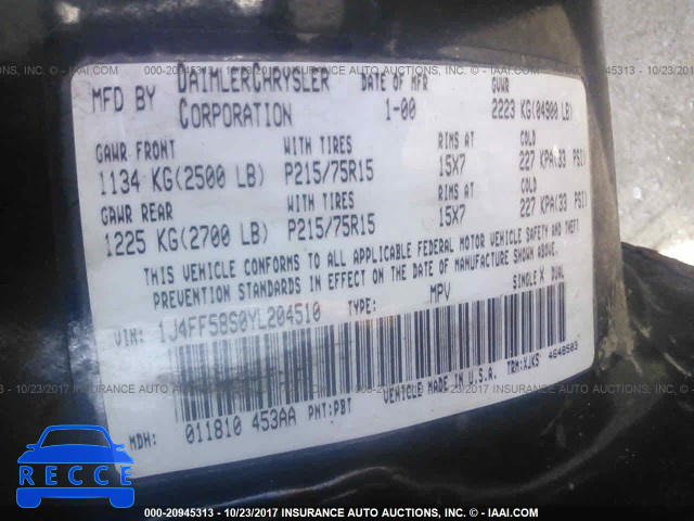 2000 Jeep Cherokee 1J4FF58S0YL204510 image 8