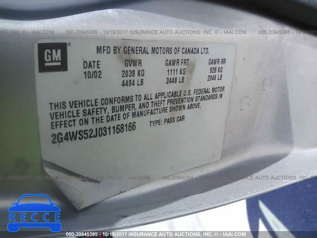 2003 Buick Century CUSTOM 2G4WS52J031168166 зображення 8