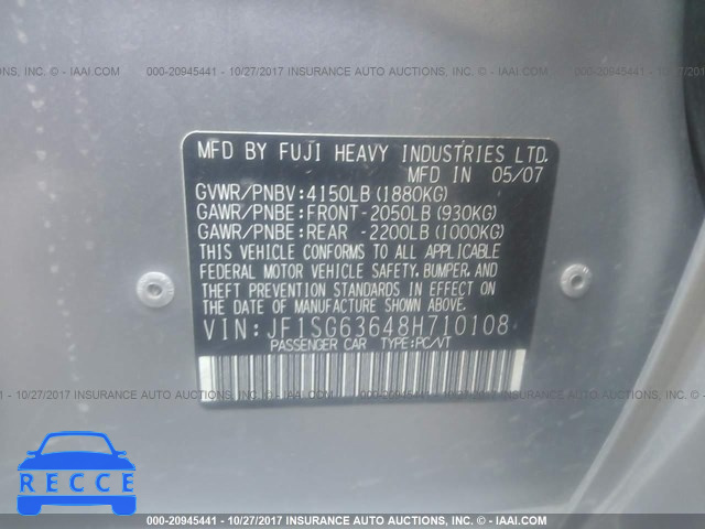 2008 Subaru Forester 2.5X JF1SG63648H710108 image 8