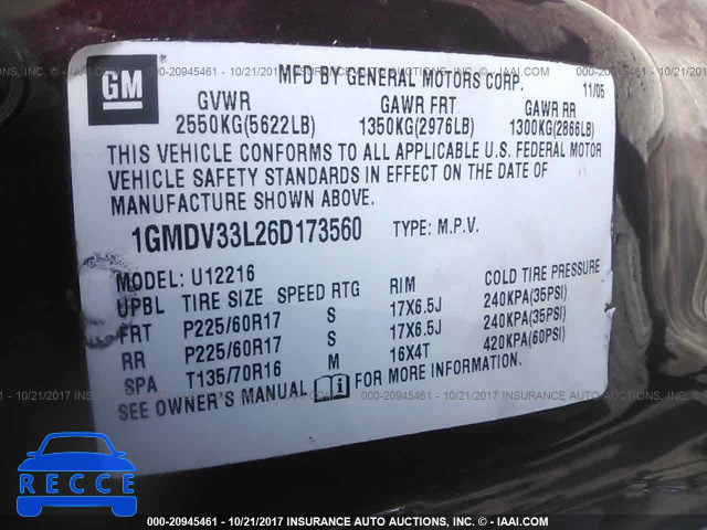 2006 Pontiac Montana SV6 1GMDV33L26D173560 image 8