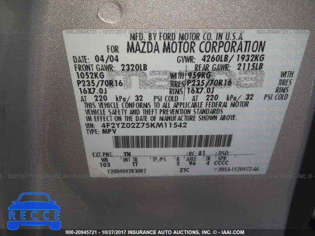 2005 Mazda Tribute I 4F2YZ02Z75KM11542 image 8