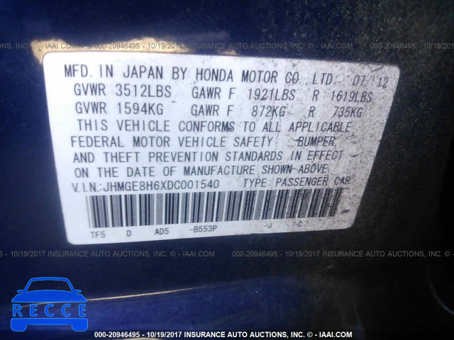 2013 HONDA FIT SPORT JHMGE8H6XDC001540 image 8