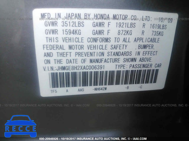 2010 Honda FIT JHMGE8H2XAC006391 image 8