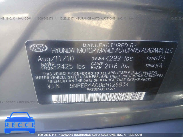 2011 Hyundai Sonata 5NPEB4AC0BH126834 image 8