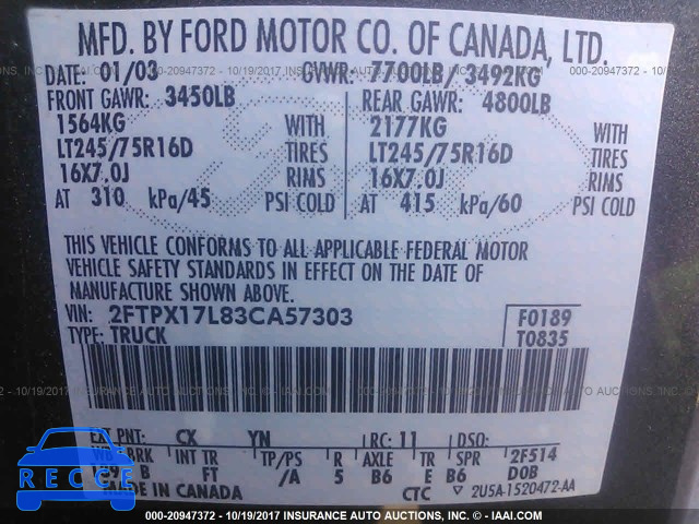 2003 Ford F150 2FTPX17L83CA57303 зображення 8