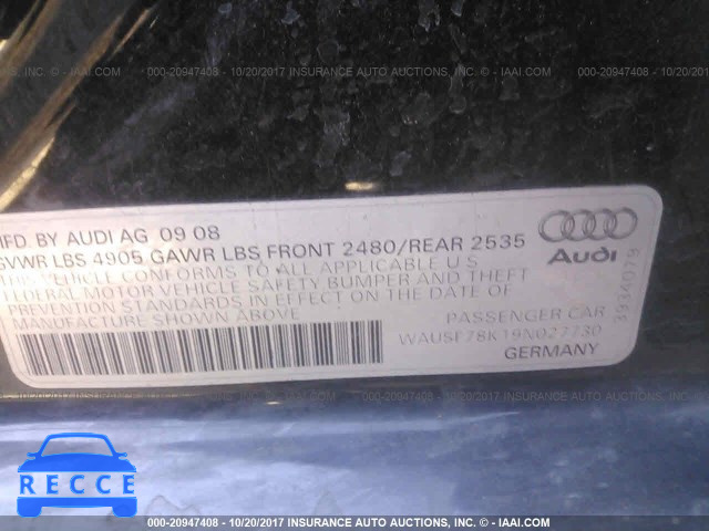 2009 Audi A4 WAUSF78K19N027730 image 8