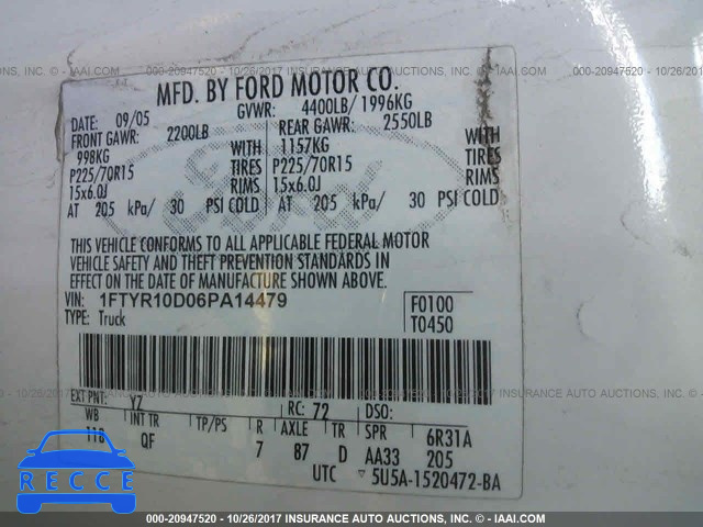 2006 FORD RANGER 1FTYR10D06PA14479 image 8