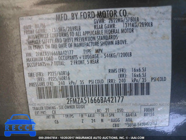 2006 Ford Freestar 2FMZA51666BA42177 image 8