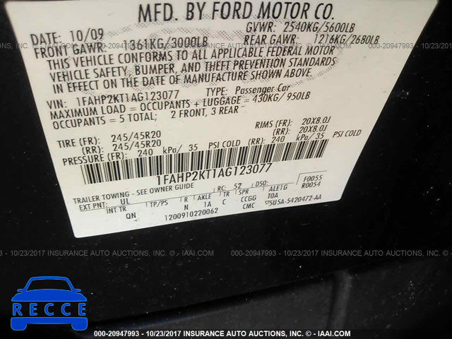 2010 Ford Taurus SHO 1FAHP2KT1AG123077 image 8