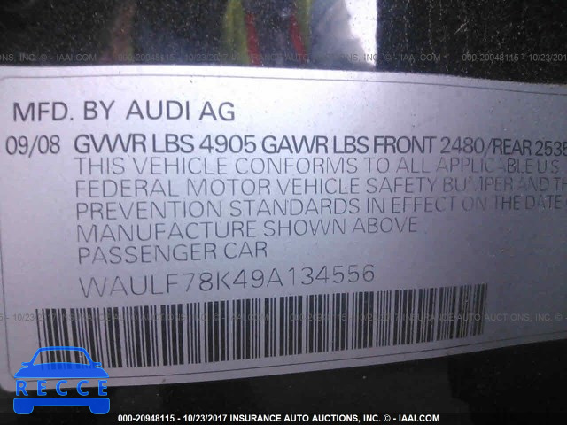 2009 Audi A4 2.0T QUATTRO WAULF78K49A134556 зображення 8