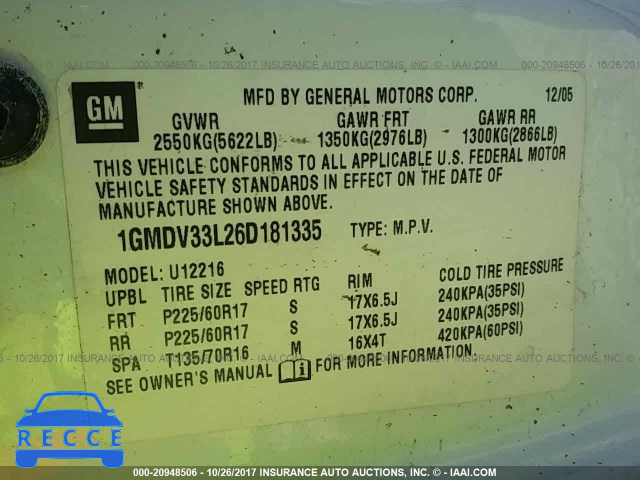 2006 Pontiac Montana 1GMDV33L26D181335 зображення 8