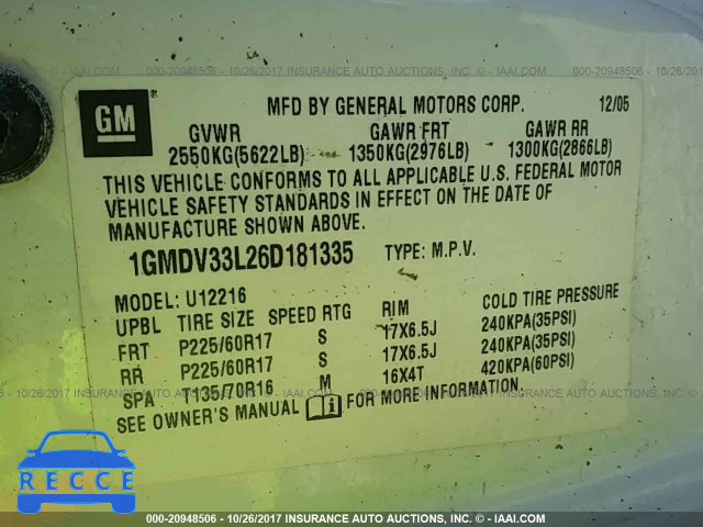 2006 Pontiac Montana 1GMDV33L26D181335 image 8