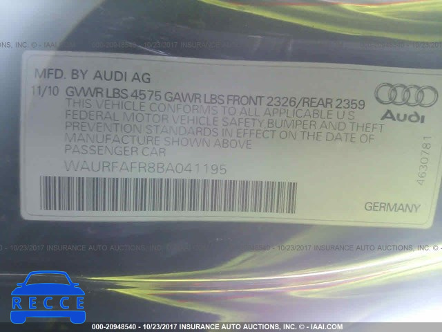 2011 Audi A5 PREMIUM PLUS WAURFAFR8BA041195 зображення 8