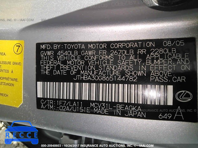 2006 Lexus ES JTHBA30G865144782 image 8