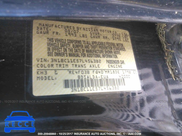 2007 Nissan Versa S/SL 3N1BC11E57L456382 image 8