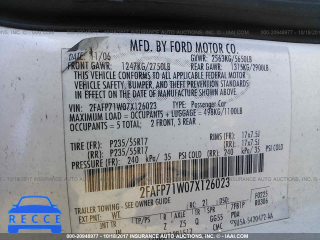 2007 Ford Crown Victoria 2FAFP71W07X126023 image 8
