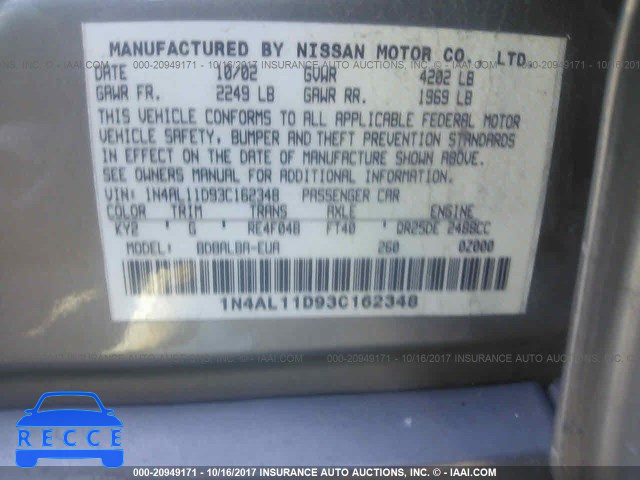2003 NISSAN ALTIMA 1N4AL11D93C162348 image 8