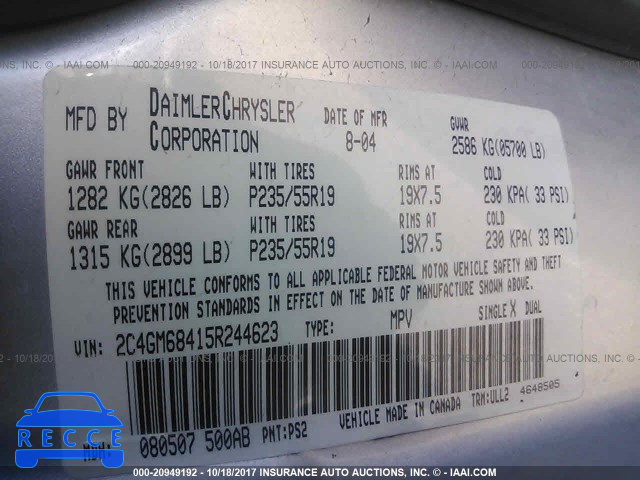 2005 Chrysler Pacifica 2C4GM68415R244623 image 8