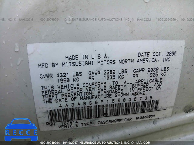 2006 Mitsubishi Galant 4A3AB36F16E036736 image 8