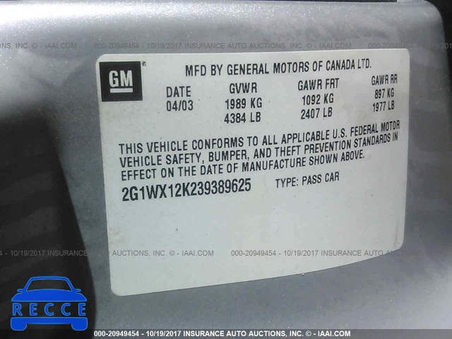 2003 Chevrolet Monte Carlo 2G1WX12K239389625 image 8