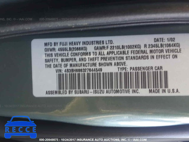 2002 Subaru Legacy 4S3BH686327644549 Bild 8