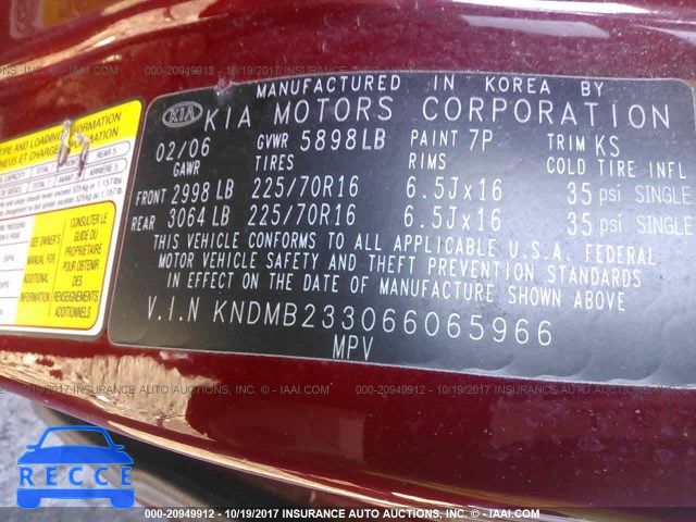 2006 KIA Sedona KNDMB233066065966 image 8