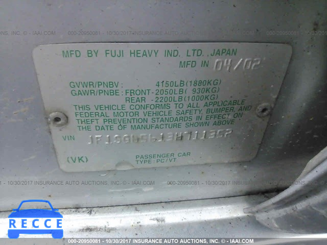 2003 SUBARU FORESTER JF1SG65613H711352 зображення 8