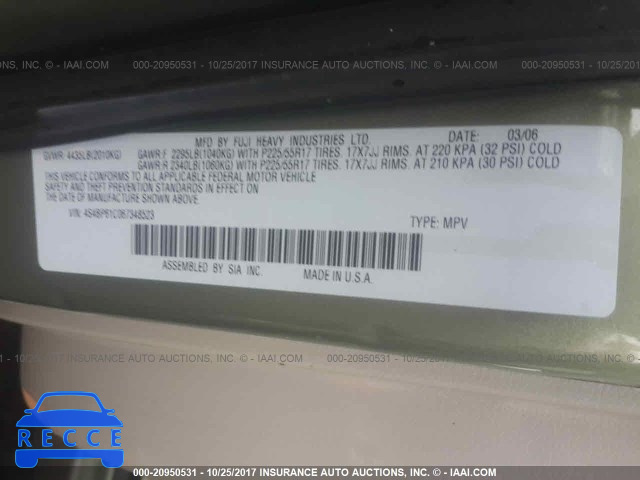 2006 SUBARU LEGACY OUTBACK 2.5I 4S4BP61C067348523 image 8