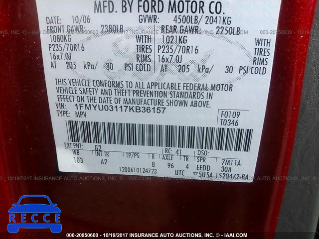 2007 FORD ESCAPE XLT 1FMYU03117KB36157 image 8
