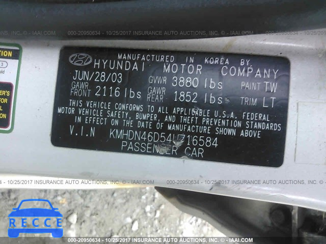 2004 Hyundai Elantra GLS/GT KMHDN46D54U716584 image 8