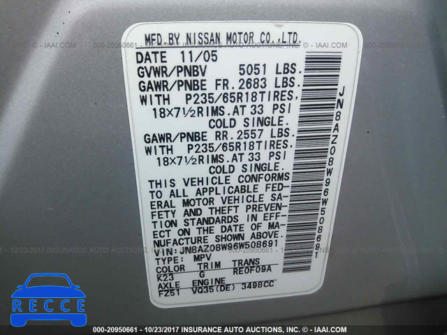 2006 Nissan Murano JN8AZ08W96W508691 image 8